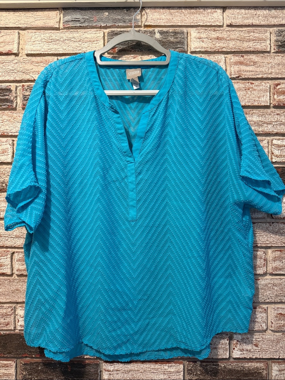 Chico's Turquoise Textured Chevron Short Sleeve Tunic